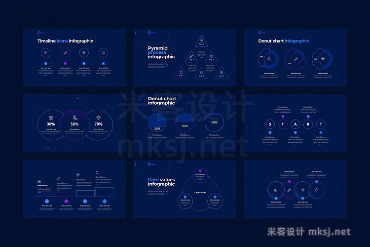 keynote模板素材 欧美英文企业商务蓝色图表