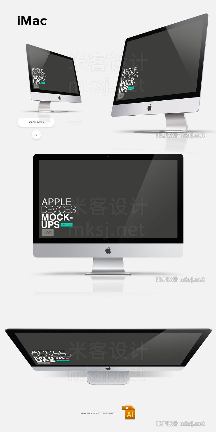 VI贴图 iMac/iPad_Pro/iPhone X/Macbook pro/Smart watch展示模型mockup样机