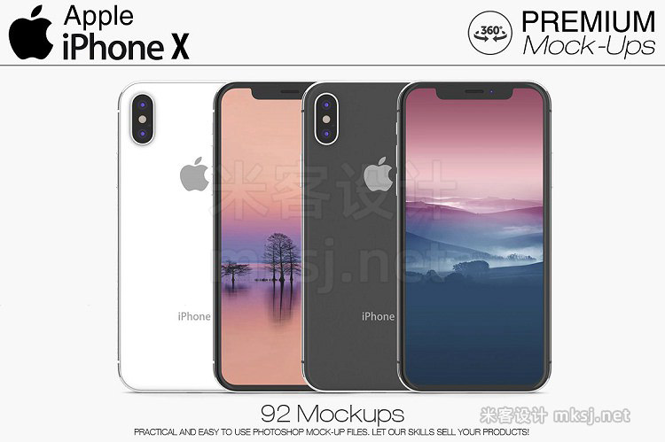 Vi贴图灰色 银色iphone X 展示模型mockup样机 米客设计