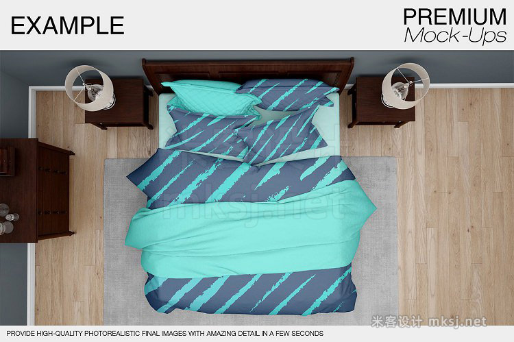 VI贴图 床上用品枕套被套卧房场景PS模型mockup样机