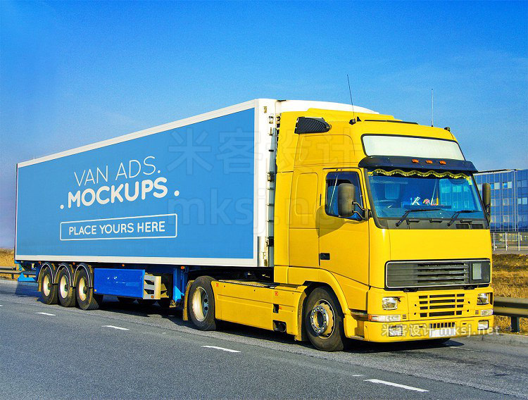 VI贴图 重型卡车快递物流运输车车身广告设计PS模型mockup样机
