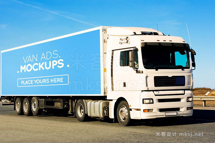 VI贴图 重型卡车快递物流运输车车身广告设计PS模型mockup样机