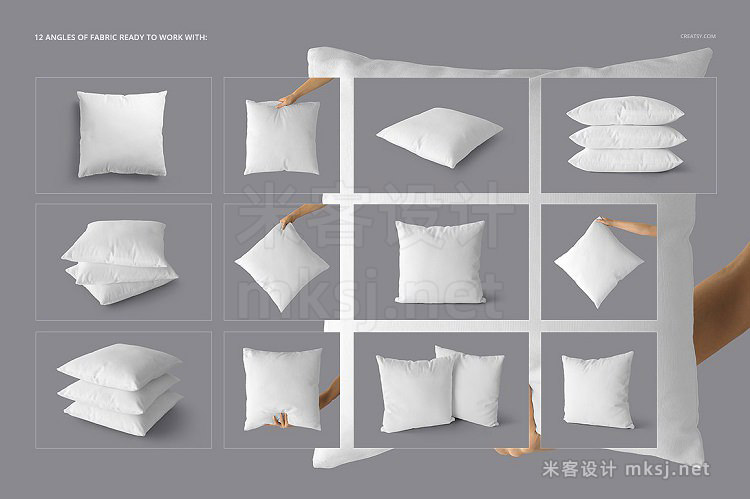 VI贴图 方形枕头靠枕抱枕枕套面料设计展示PS模型mockup样机