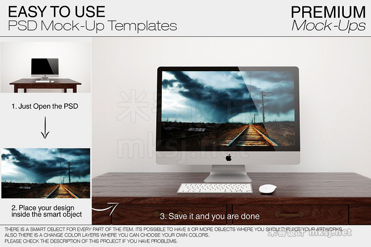 VI贴图 苹果电脑 Apple IMac 27'' 2017 New 办公桌场景PS模型mockup样机
