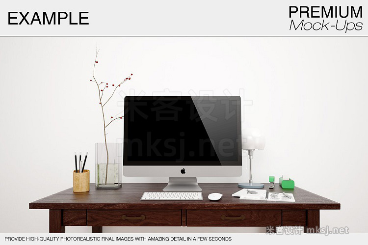 VI贴图 苹果电脑 Apple IMac 27'' 2017 New 办公桌场景PS模型mockup样机