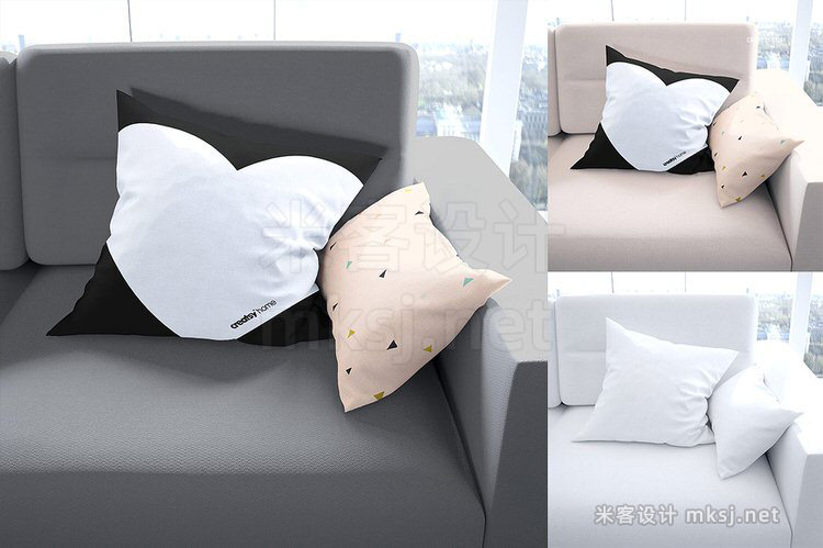 VI贴图 心形方形枕头抱枕沙发场景PS模型mockup样机