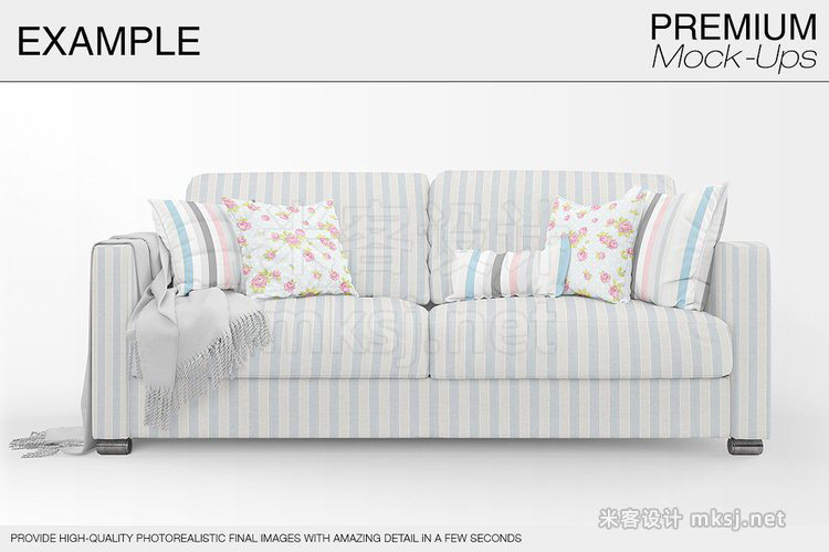 VI贴图 双座布衣沙发枕头靠枕包装布料效果设计PS模型mockup样机