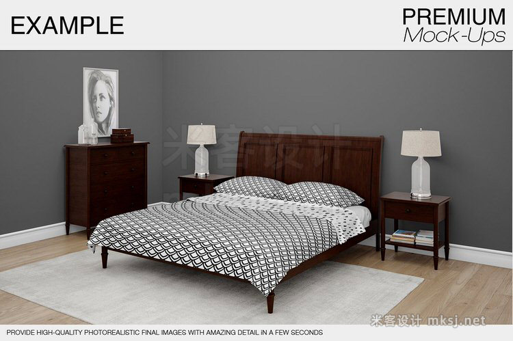VI贴图 床上用品枕套被套现代风格效果图PS模型mockup样机