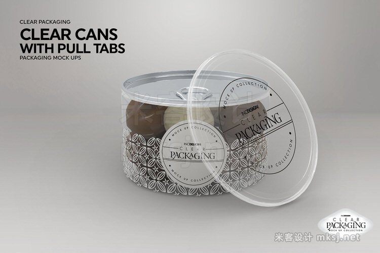 VI贴图 圆柱形带拉环透明罐零食包装盒PS模型mockup样机