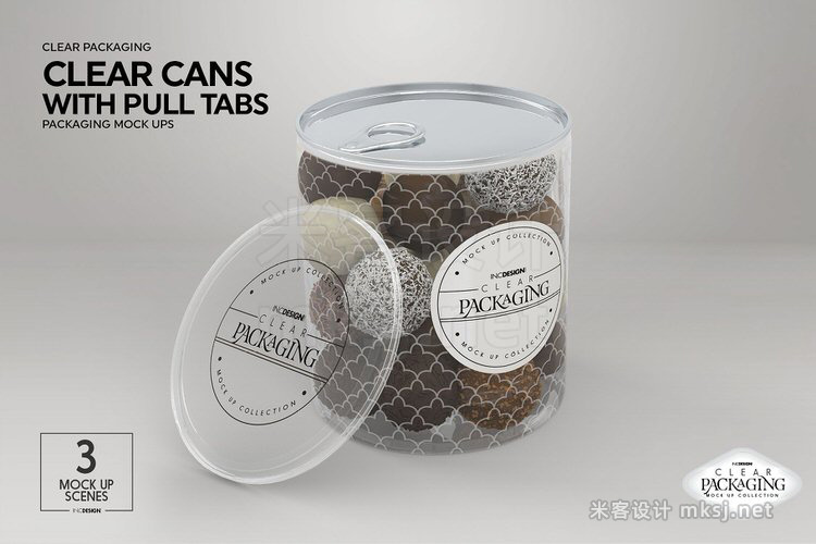 VI贴图 圆柱形带拉环透明罐零食包装盒PS模型mockup样机
