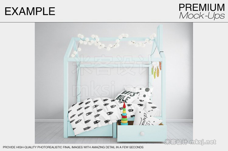 VI贴图 儿童房及床上用品被套枕套PSD模型mockup样机