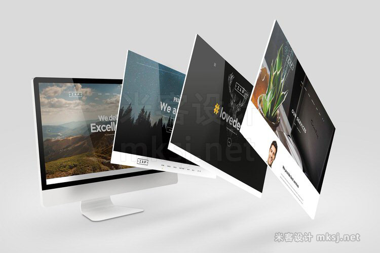 VI贴图 WEB项目网站网页设计 iMac 桌面分屏展示PS模型mockup样机