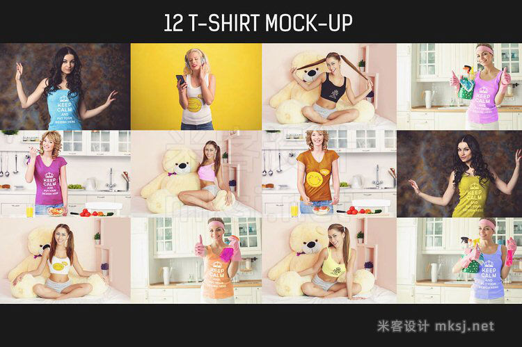 VI贴图 12款女性T恤t-shirt模特PS模型mockup样机