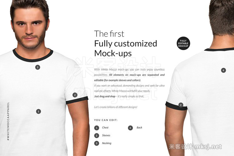 VI贴图 男性T-shirt男模T恤PS模型mockup样机