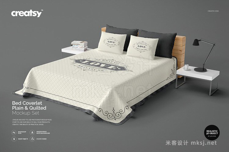 VI贴图 床上用品枕头床单床头柜摆设PS模型mockup样机