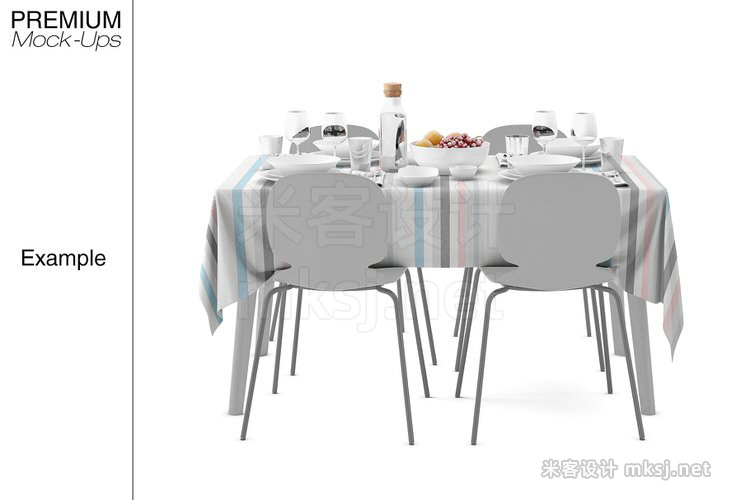VI贴图 现代长方形餐桌桌布台布场景PS模型mockup样机