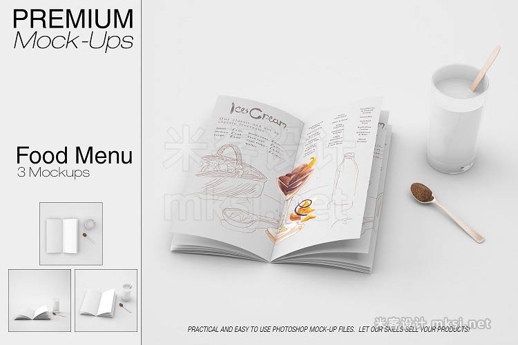 VI贴图 食物饮料菜谱菜单册子效果图展示PS模型mockup样机