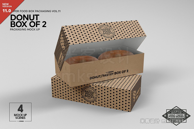 VI贴图 甜圈糕点盒包装纸盒PS模型mockup样机
