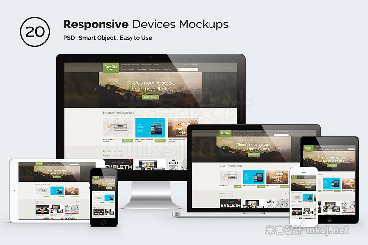 VI贴图 Responsive响应式WEB设计展示iMac ipad iphone macbook PS屏幕模型mockup样机