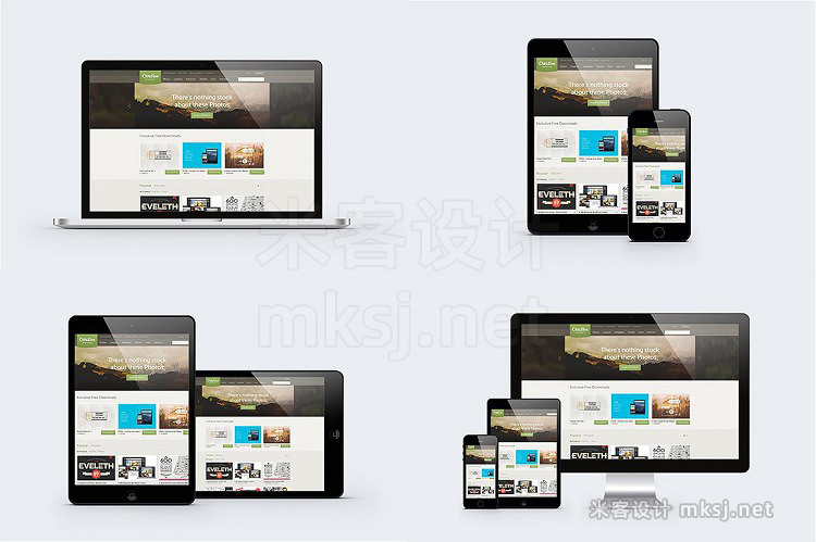 VI贴图 Responsive响应式WEB设计展示iMac ipad iphone macbook PS屏幕模型mockup样机