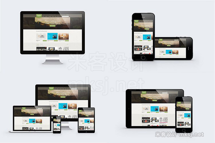 VI贴图 Responsive响应式WEB设计展示iMac ipad iphone macbook PS屏幕模型mockup样机