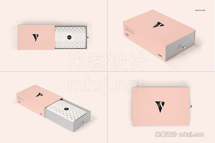 PSD 5款抽拉式礼品高端纸盒套装 3款纸袋包装 品牌设计 VI贴图样机