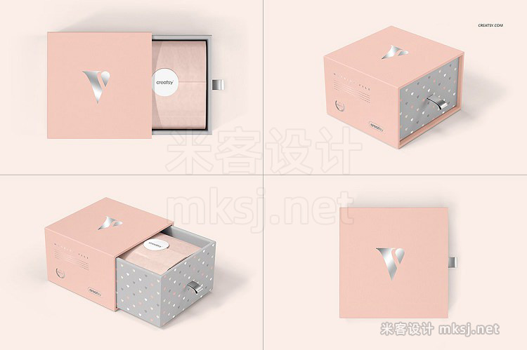 PSD 5款抽拉式礼品高端纸盒套装 3款纸袋包装 品牌设计 VI贴图样机