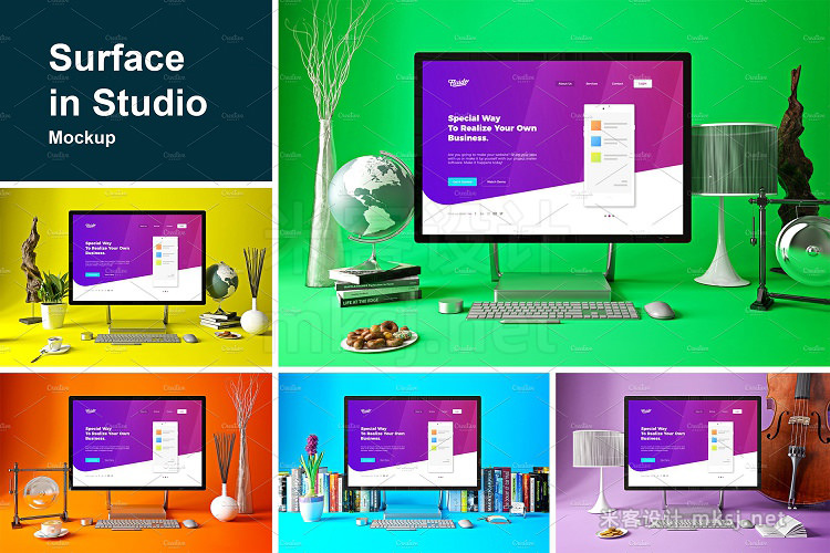 VI贴图 Surface 微软电脑工作室桌面场景 PS模型mockup样机