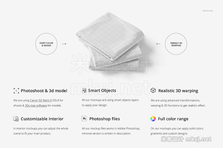 VI贴图 布料布匹纺织品三层折叠展示PS模型mockup样机