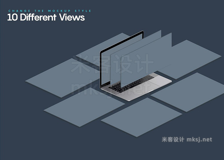 VI贴图 WEB网页设计笔记本电脑等距轴测展示PS模型mockup样机