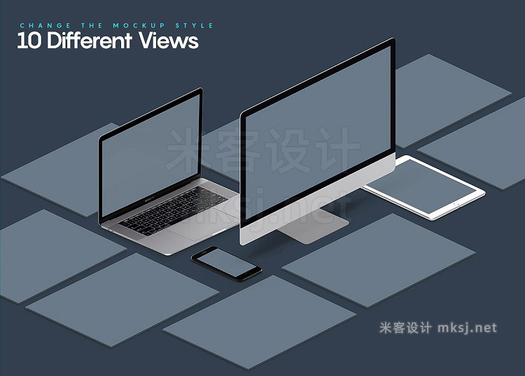 VI贴图 WEB网页设计笔记本电脑等距轴测展示PS模型mockup样机