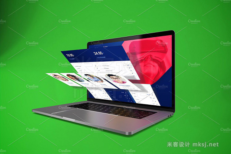 VI贴图 Macbook Pro笔记本电脑web设计多屏展示PS模型mockup样机