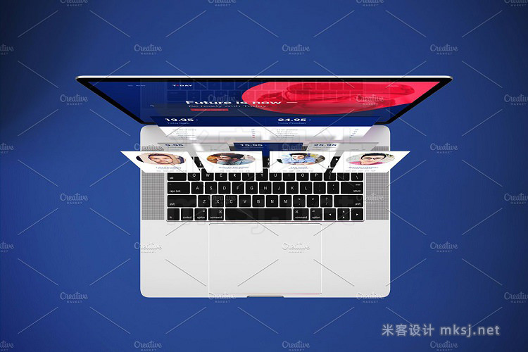 VI贴图 Macbook Pro笔记本电脑web设计多屏展示PS模型mockup样机