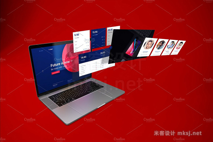 VI贴图 Macbook Pro笔记本电脑web设计多屏展示PS模型mockup样机