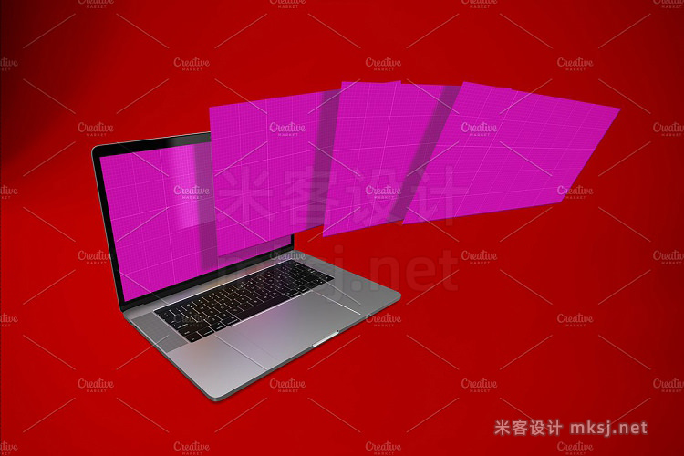 VI贴图 Macbook Pro笔记本电脑web设计多屏展示PS模型mockup样机