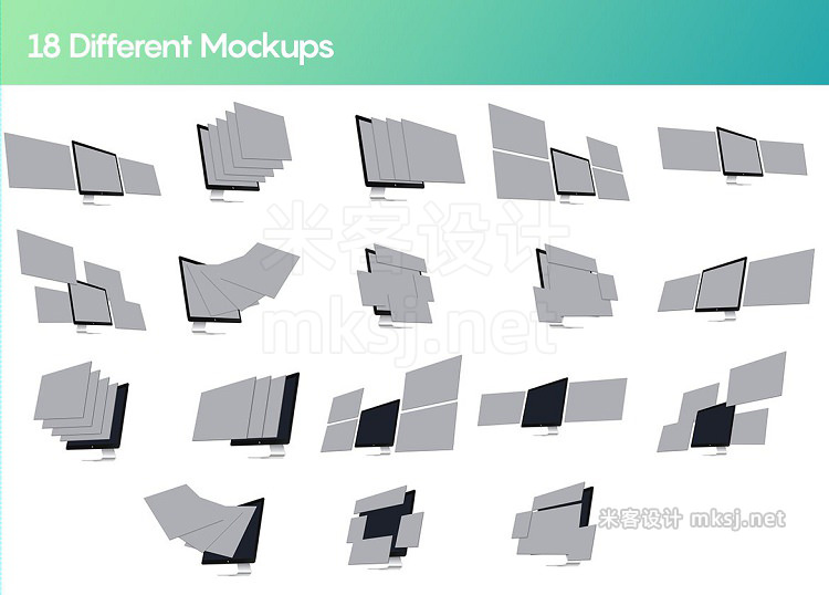 VI贴图 WEB项目设计电脑多屏透视线框展示PS模型mockup样机