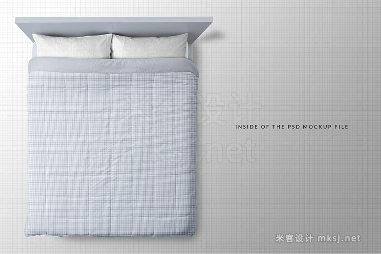 VI贴图 简约双人床俯视图被套枕套外观设计展示PS样机