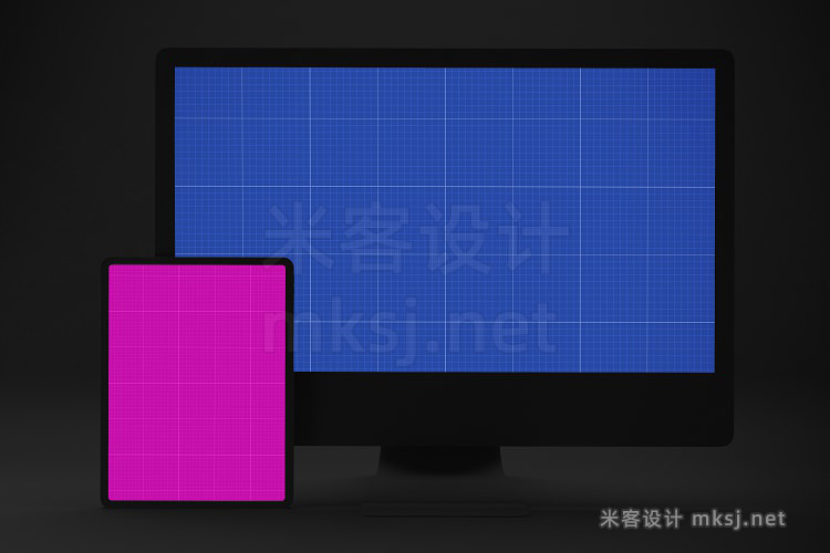 VI贴图 暗黑背景显示器平板手机响应式WEB网页设计展示PS样机