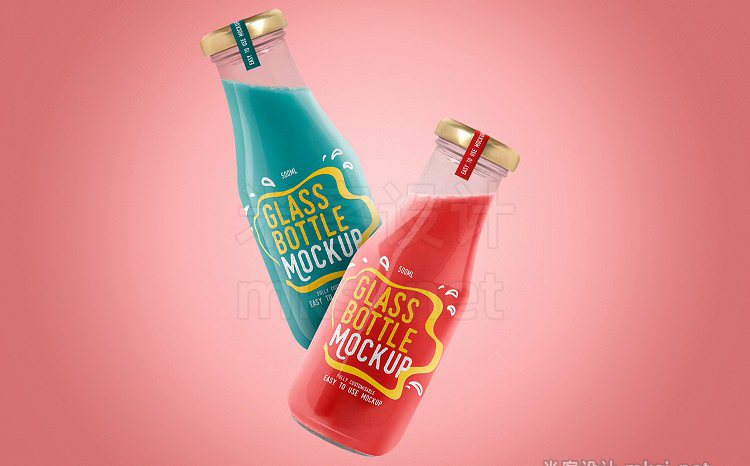 VI贴图 玻璃饮料瓶果汁瓶外观品牌设计展示PS样机