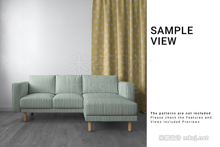 沙发窗帘枕头毛毯室内场景PS样机 适合布料图案纹理的设计效果展示