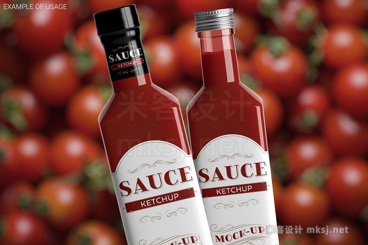 酱料瓶调料瓶长款方瓶PS样机vi贴图 Sauce Bottle Mockup