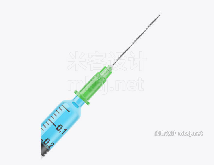 小型注射器白模可调液体颜色PS样机vi贴图 Syringe with Filling & Needle Mockup