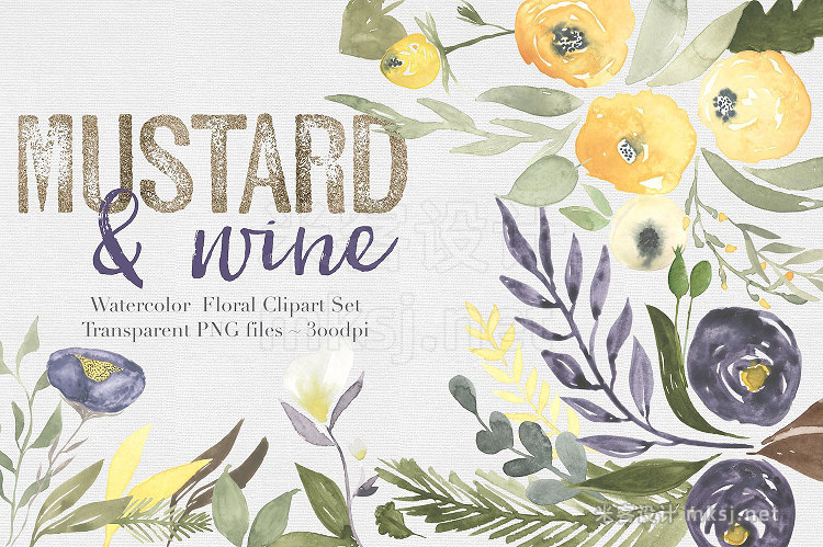 png素材 Mustard wine Floral Clipart Set