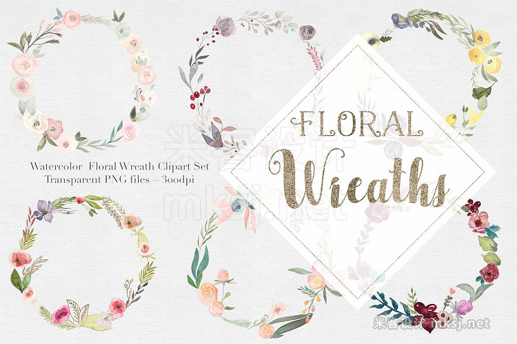 png素材 Watercolor Floral Wreaths Vol1