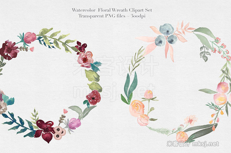 png素材 Watercolor Floral Wreaths Vol1