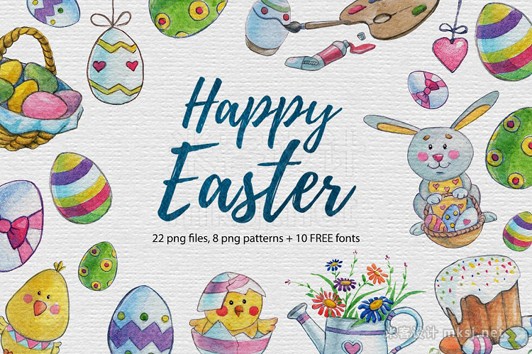 png素材 Easter Watercolor set  Free fonts