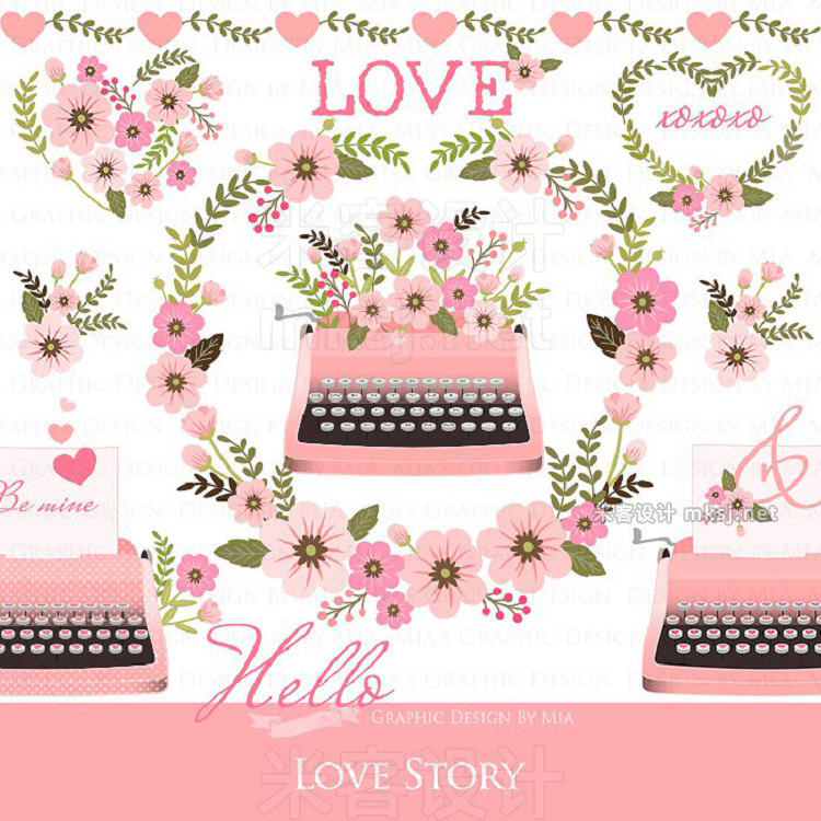 png素材 Love Story Pink ClipartPattern set