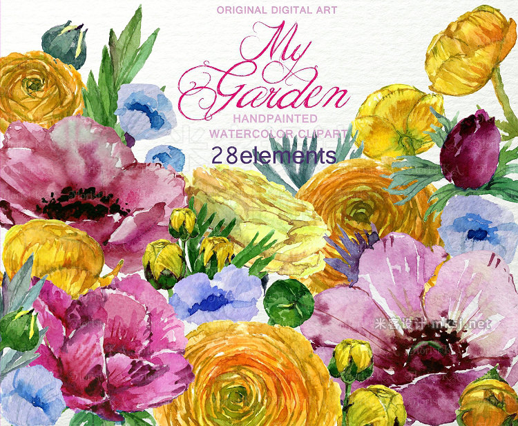 png素材 My Garden Watercolor Floral Clip art