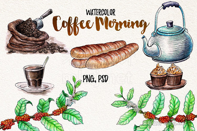 png素材 Watercolor Coffee Element