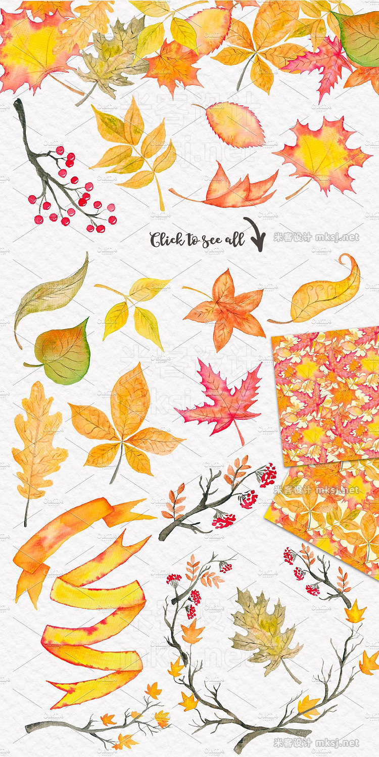 png素材 Autumn Leaves Watercolor clipart